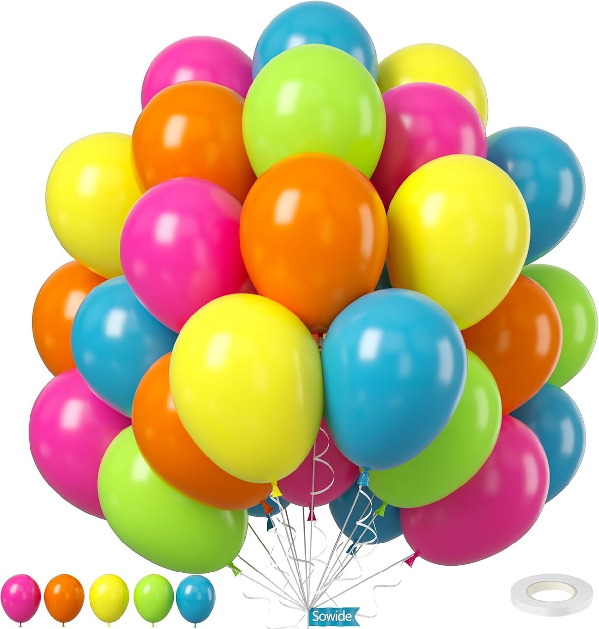 50Pcs 12 Inches Yellow Orange Hot Pink Lime Green Neon Balloons(Green Blue Yellow)